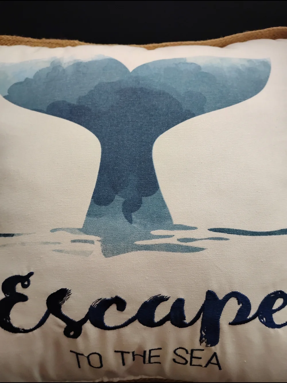 Coastal Turtle & Whale Throw Pillow Pair -Blue & White Embroidered Text. 16x16